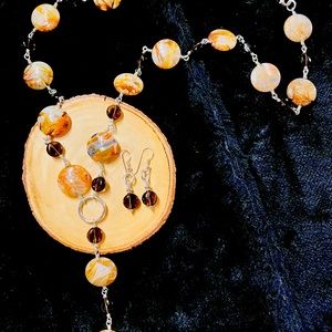 Sterling silver / beaded necklace with matching earrings